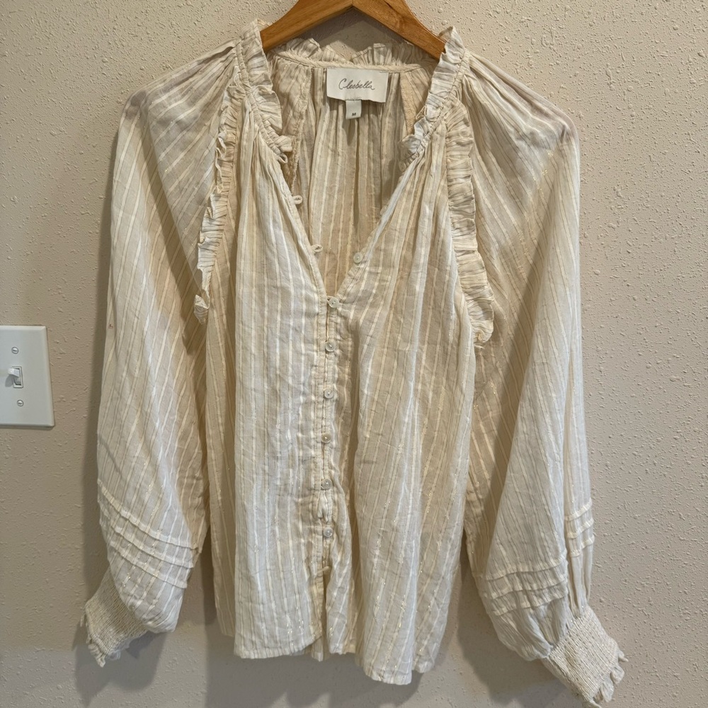Cleobella Ari Button down Blouse Ivory Gold M